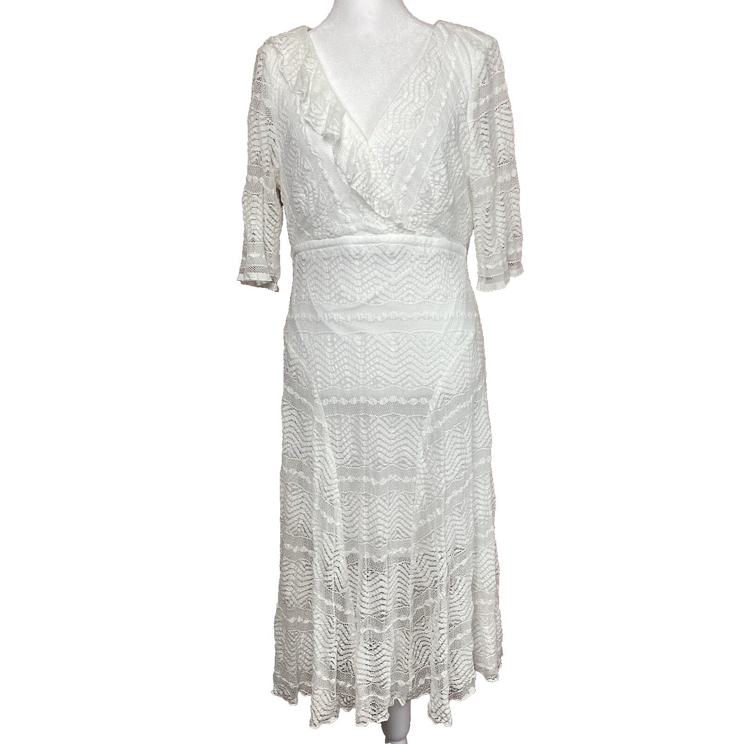 Rabbit Rabbit Rabbit Midi Dress Womens Size 12 White Lace Lined Pilgrim Romantic