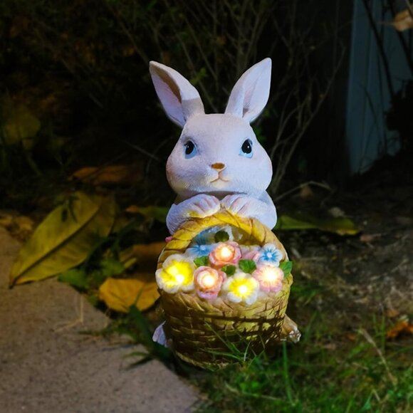 NEW Solar Garden Outdoor Statues Rabbit Light,Lawn Decor Bunny Statue for Patio