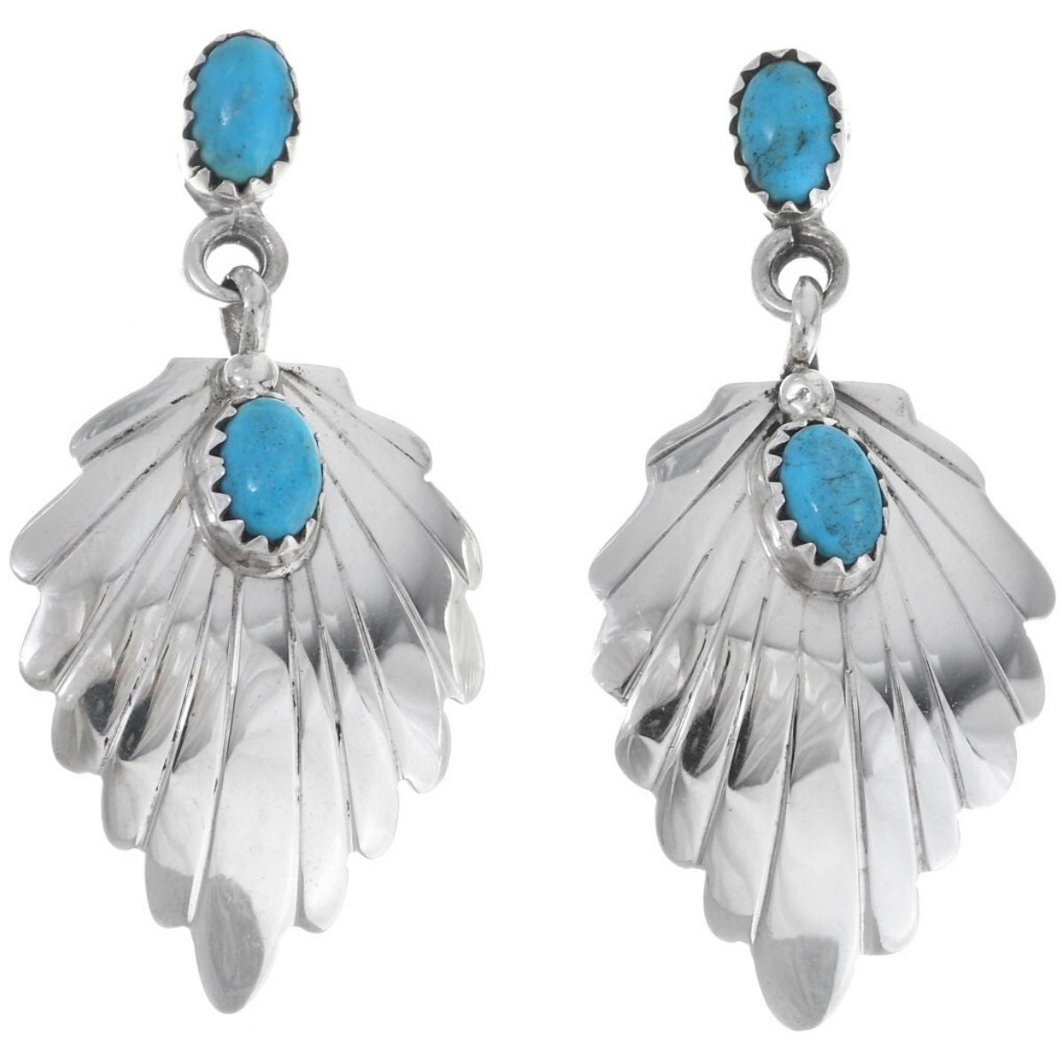 Indian Turquoise Silver Post Dangle Earrings Leaf