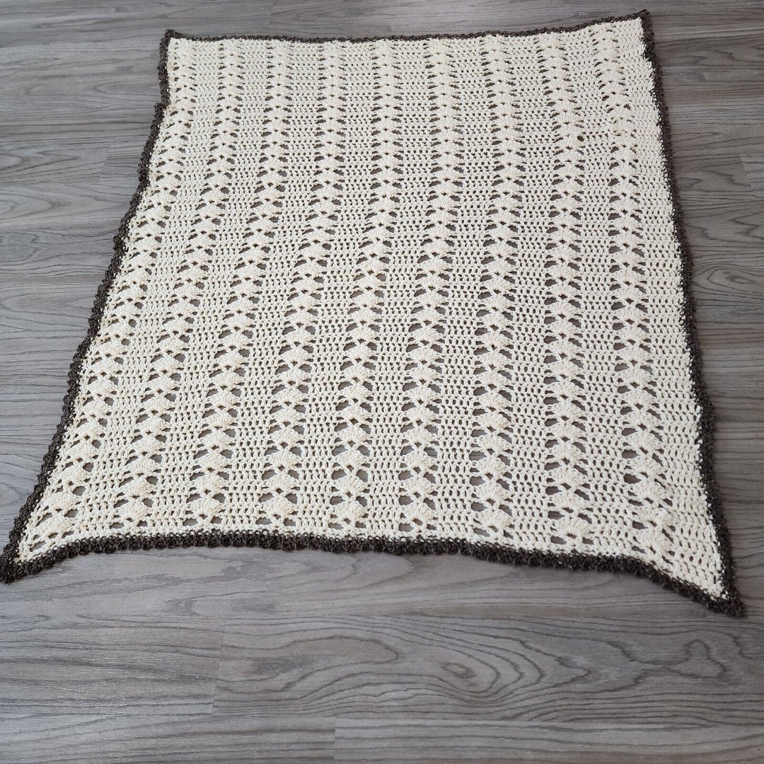 Vintage Handmade Crochet Throw Lap Chair Blanket Grannycore 64 X54 Cream Brown