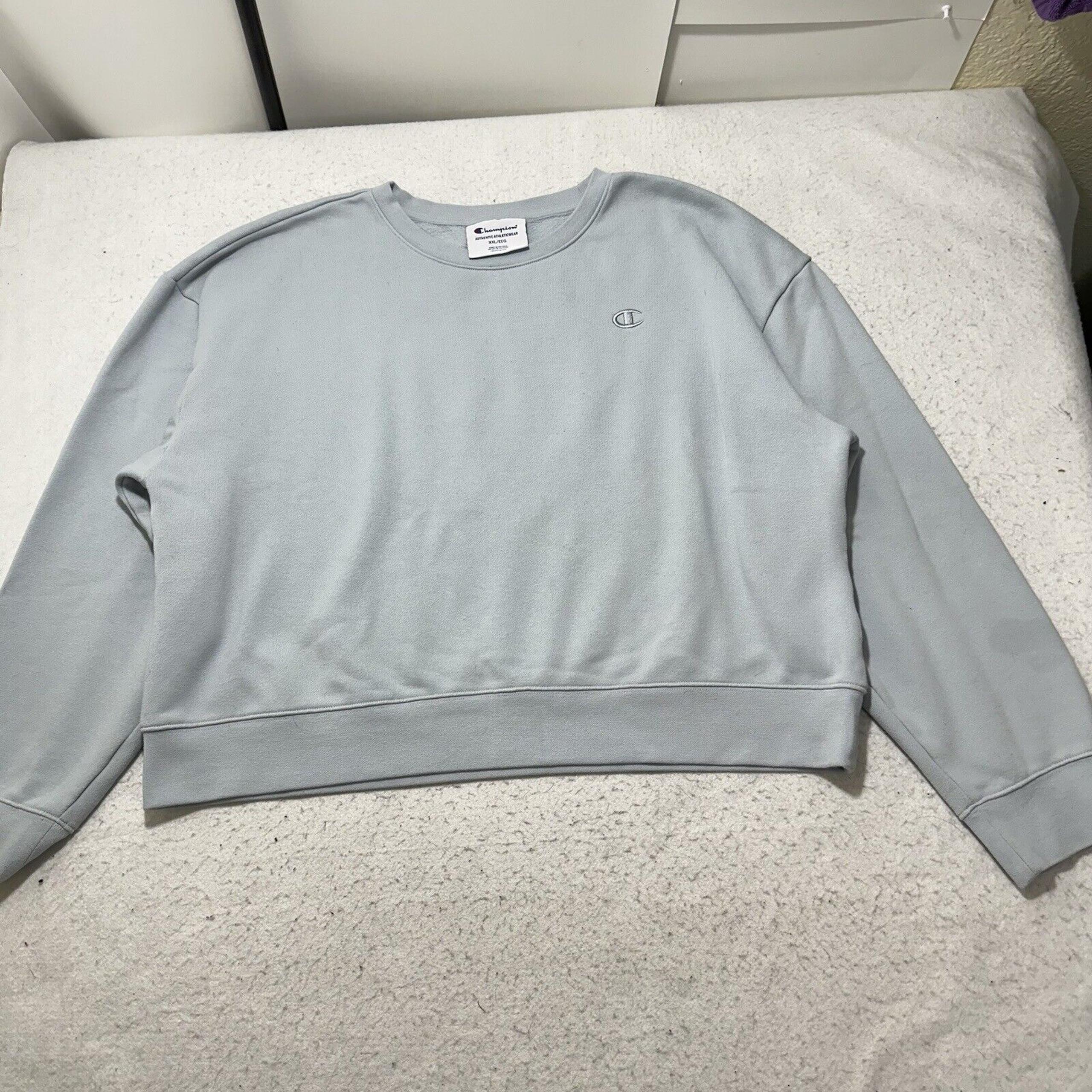 Champion Women's XXL Crewneck Pullover Fleece Sweatshirt Light Blue Long Sleeve