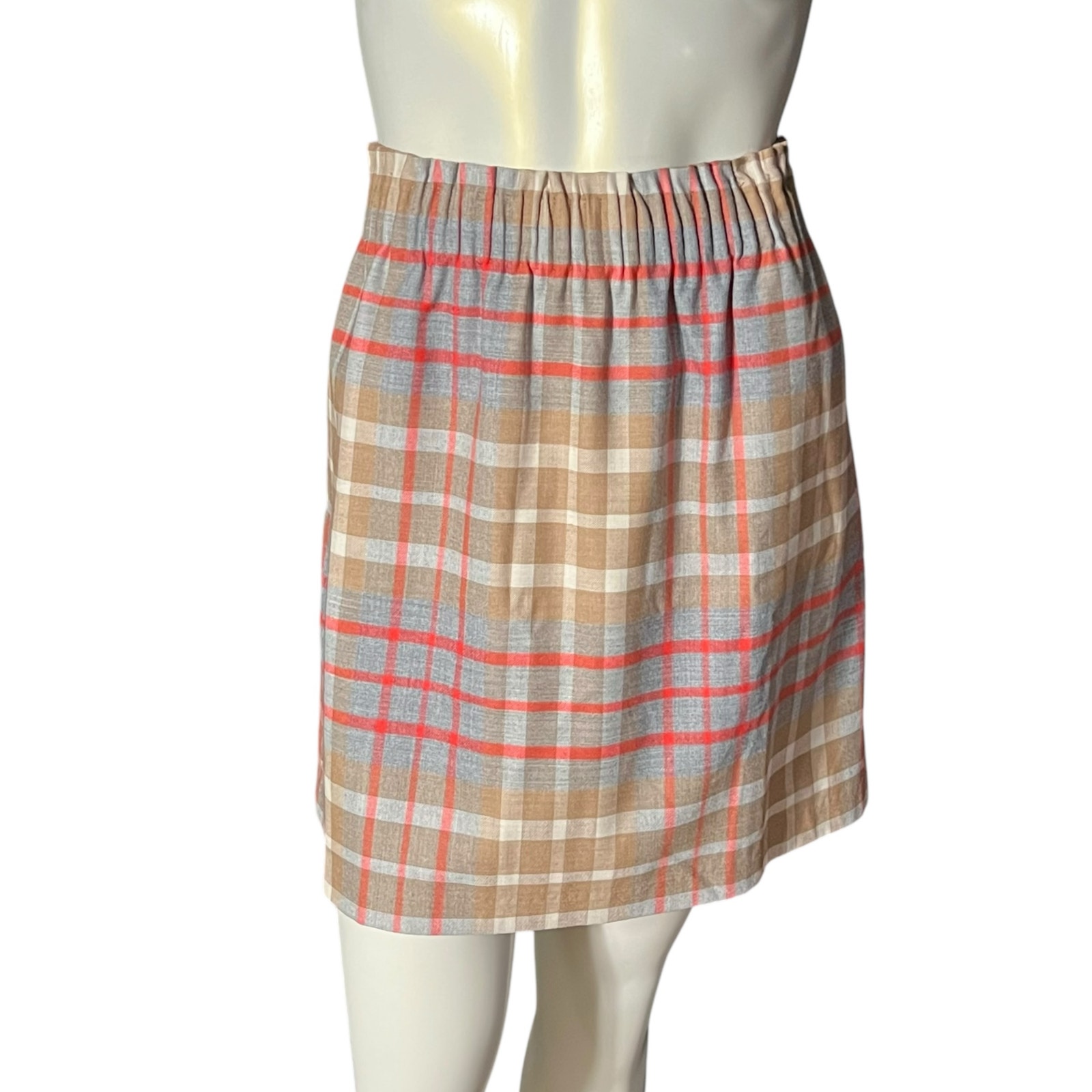 J.Crew Women Plaid Mini Skirt Size 12 NWT Wool Blend Elastic Waist Beige Orange