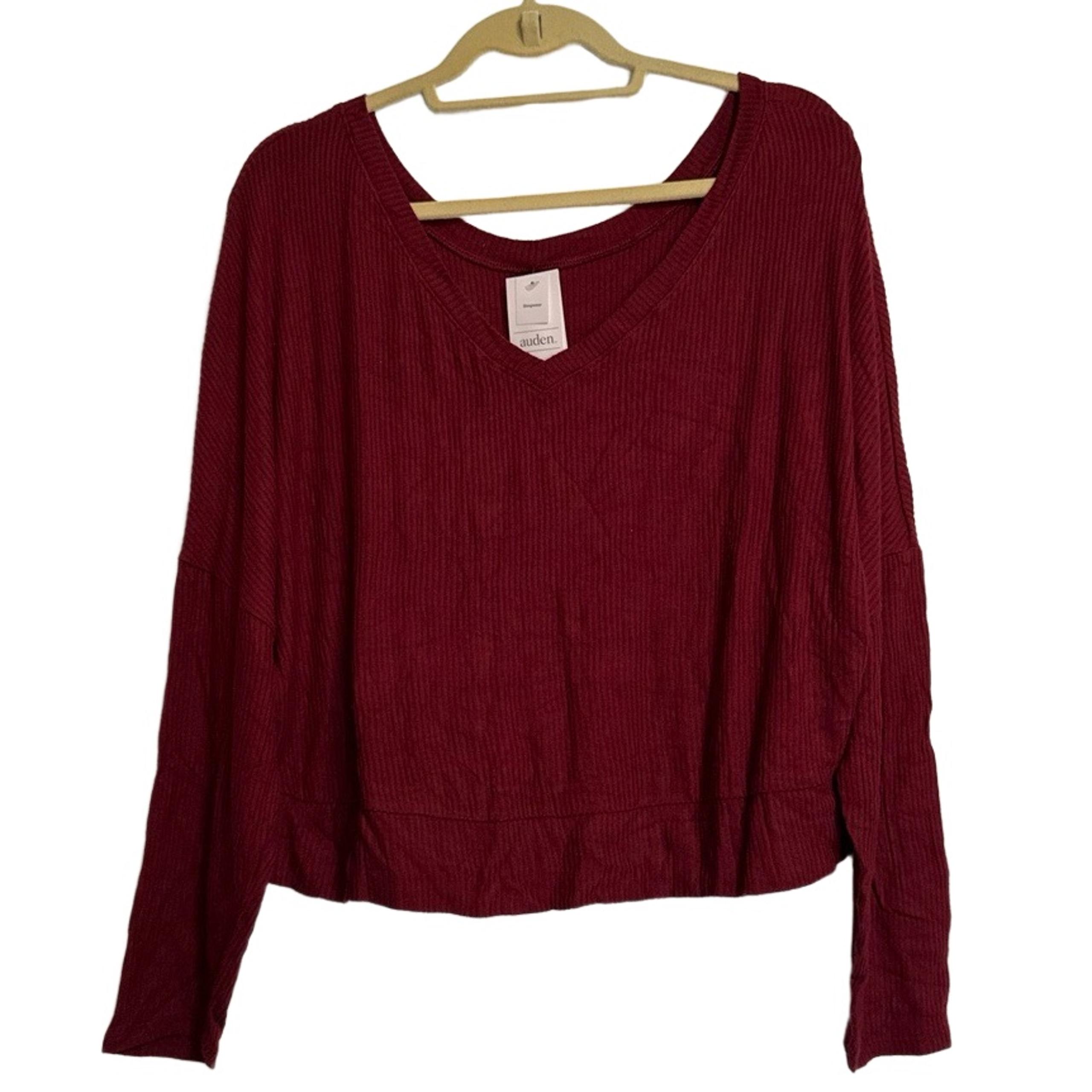 Auden sleepwear reversible Womens Large burgandy Long Sleeve Ribbed Texture
