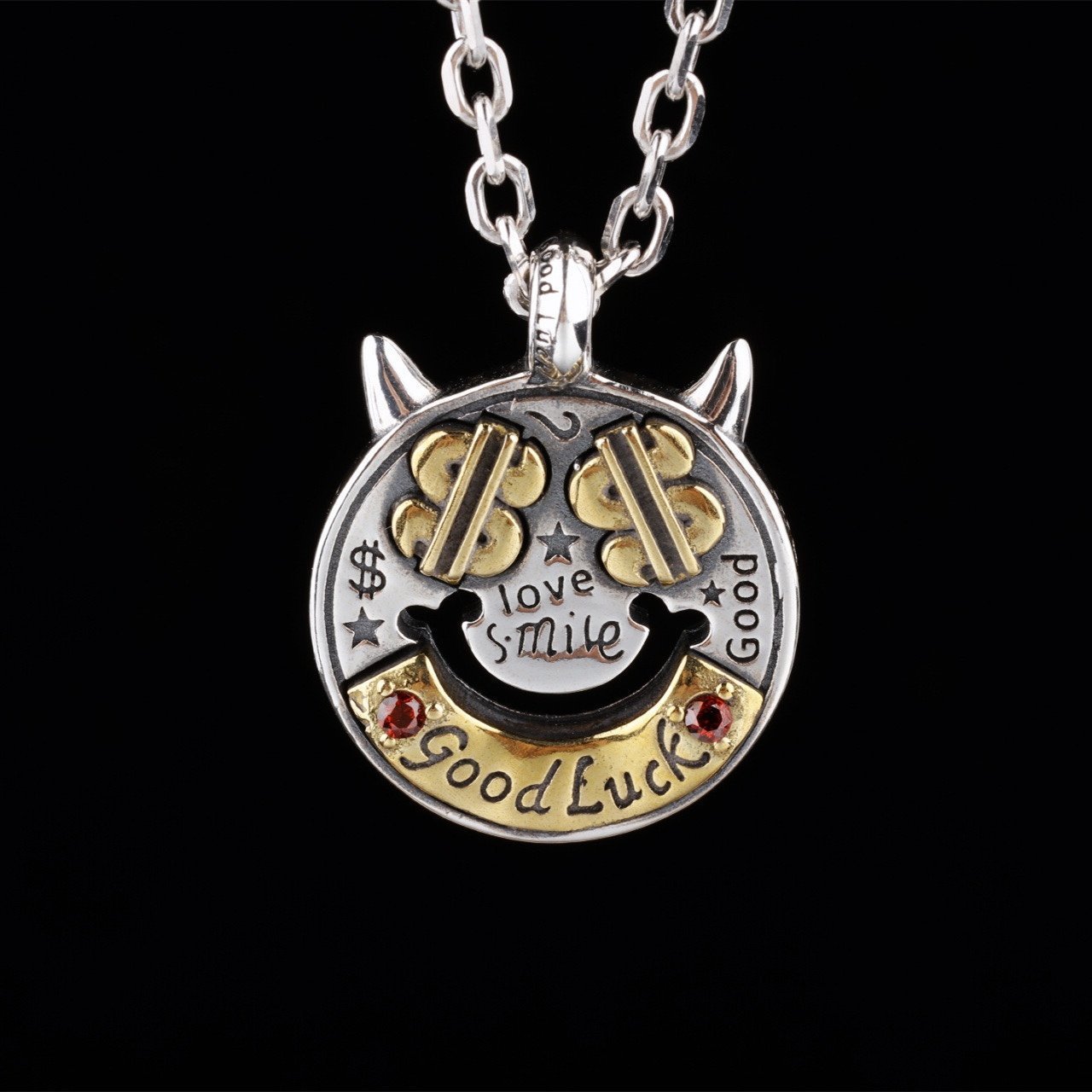 New S925 sterling silver dollar bull head graffiti funny face necklace pendant