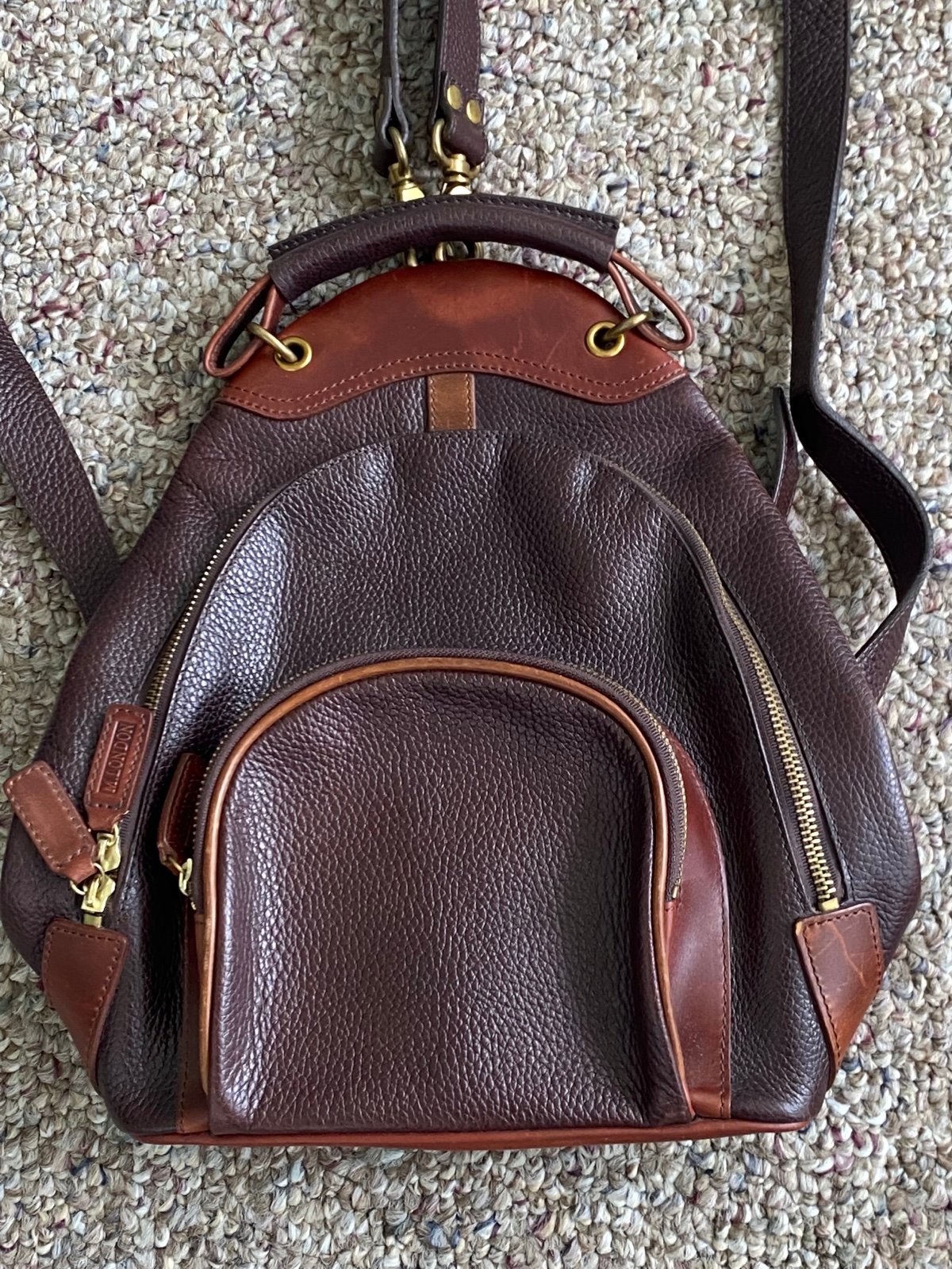 Vintage M. London New York LeatherCraft Pebbled Leather Brown Backpack Bag NICE!