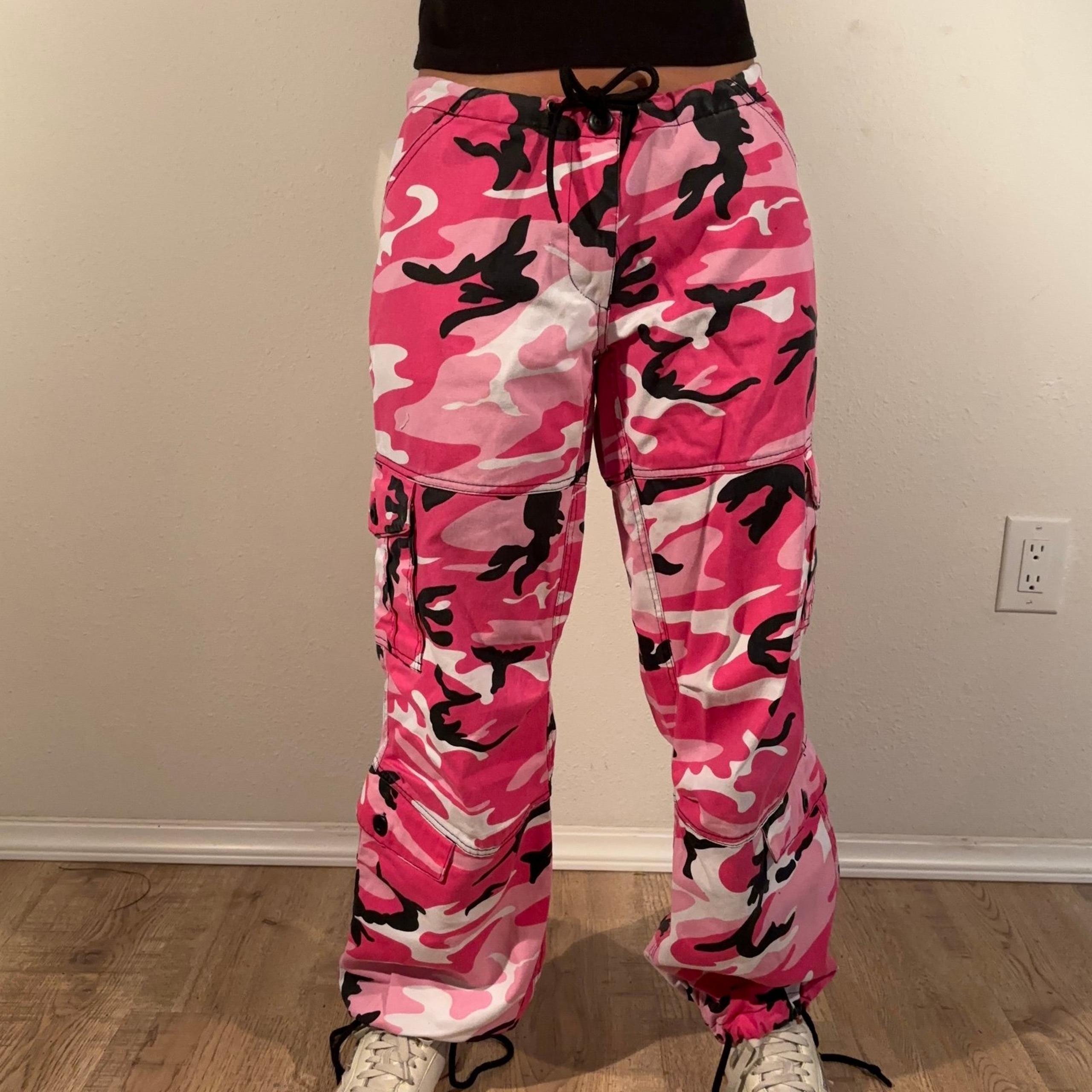 y2k Women’s Cargo Pants Drawstring Pink Camouflage Pants Army Pants ROTHCO