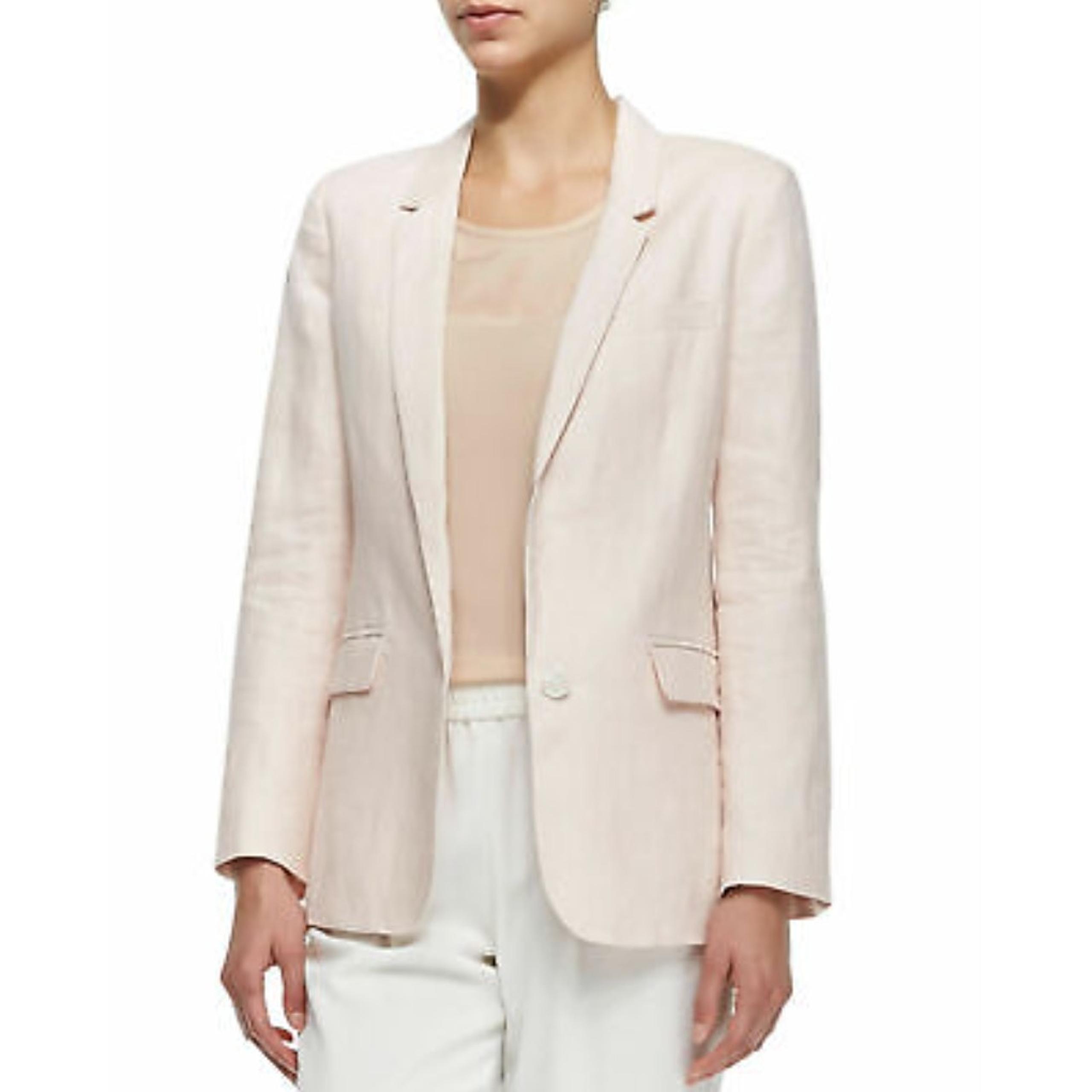 JOIE Verene Light Pink Notched Lapel One Button Linen Fitted Blazer Size 12