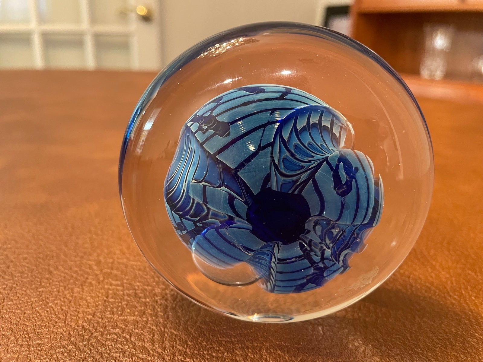 Blue Swirl Bubble Art Glass Paperweight Eickholt buy Signed 1990