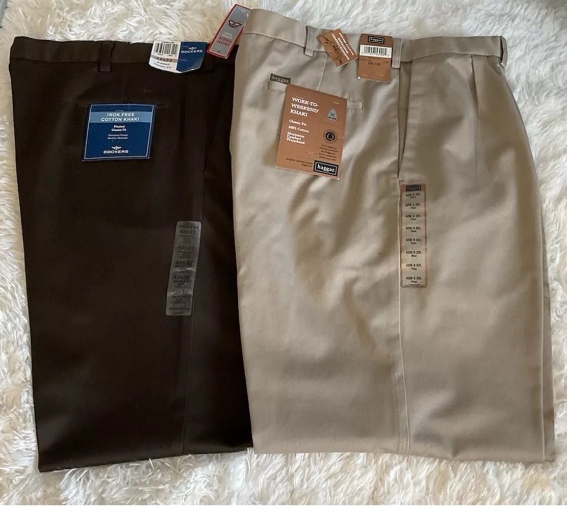 Dockers Men's Classic Fit Pleated Pant & Haggar Pants 42 x 32 NWT Set /2