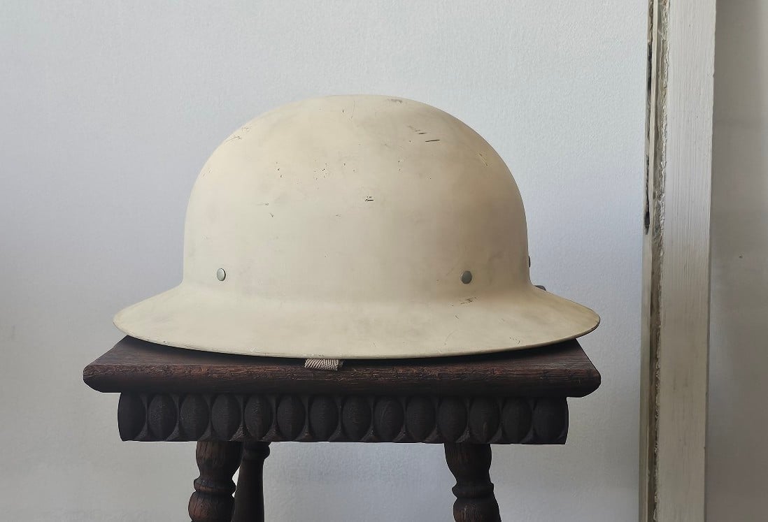 WWII Helmet For CIVIL DEFENSE, Steel Pot BRIMMED With NETTING