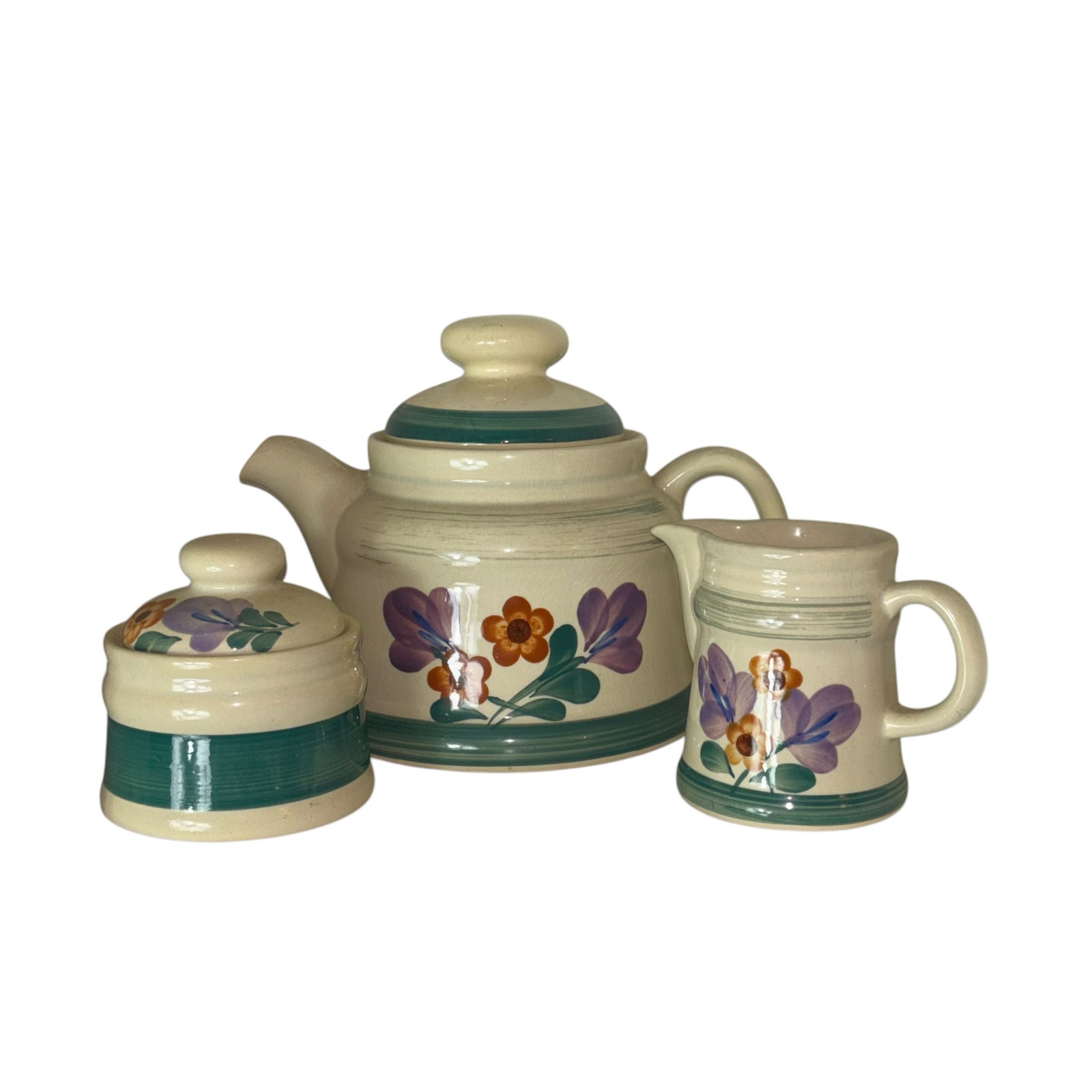 DDR 3 Piece Set of Teapot Creamer & Sugar Handmade in Germany Primitive Country