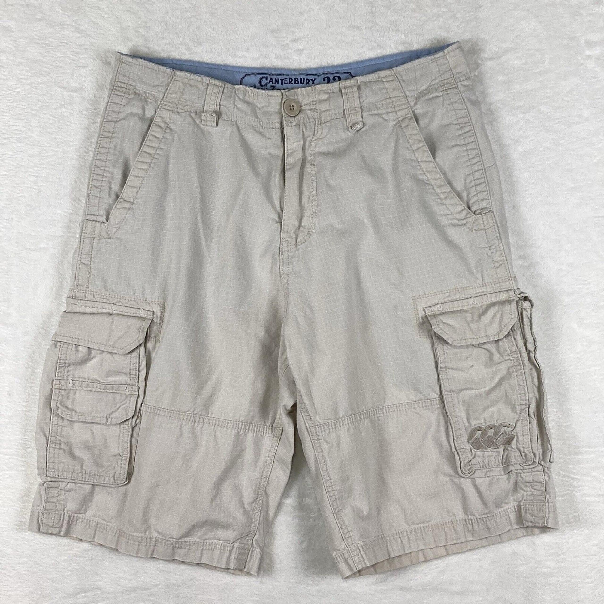 Canterbury Of New Zealand Mens 32 Beige Khaki Baggy Wide Leg Cargo Rugby Shorts