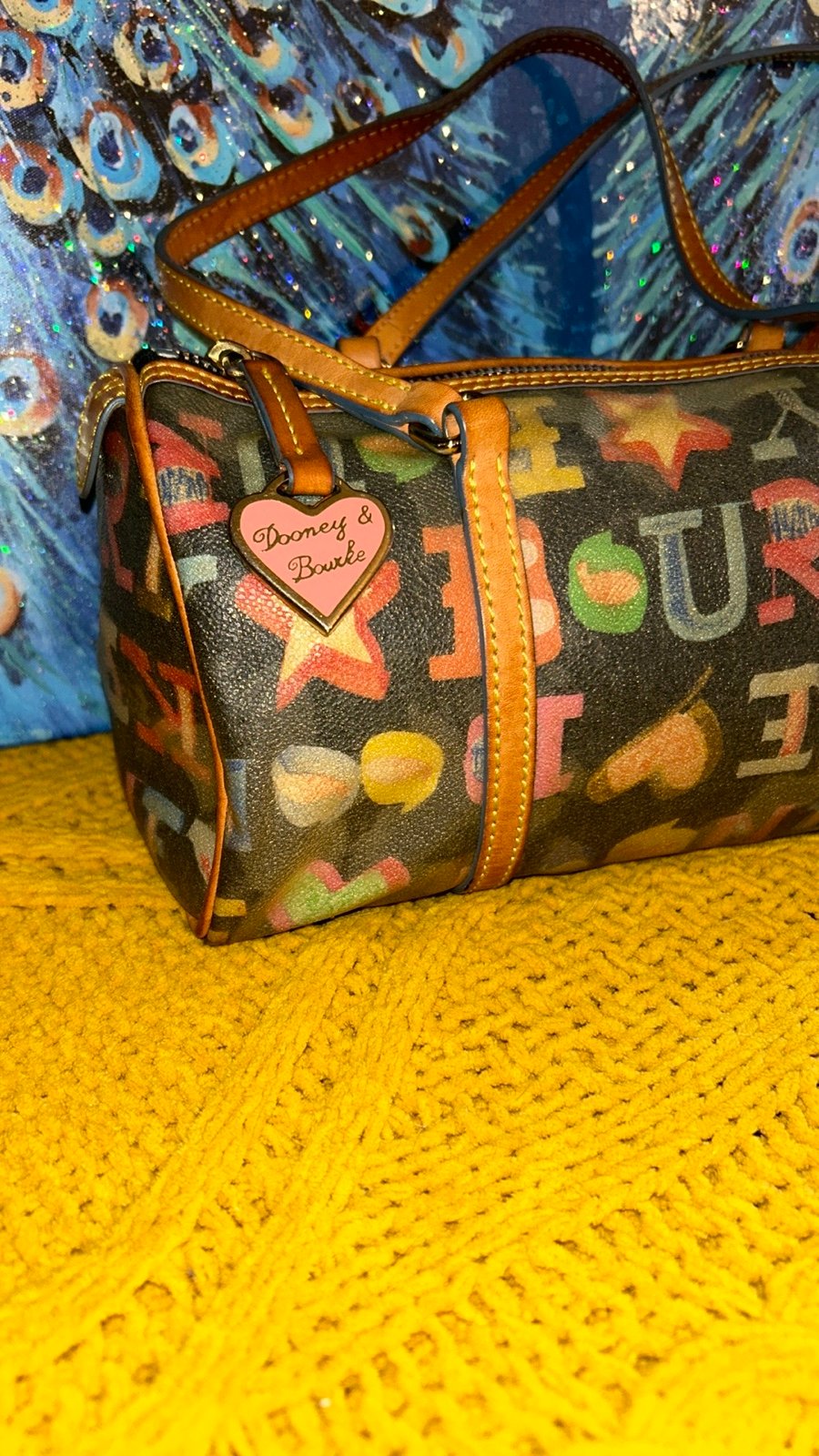 Vintage Dooney & Bourke Scribble Rainbow Zipper Shoulder Bag