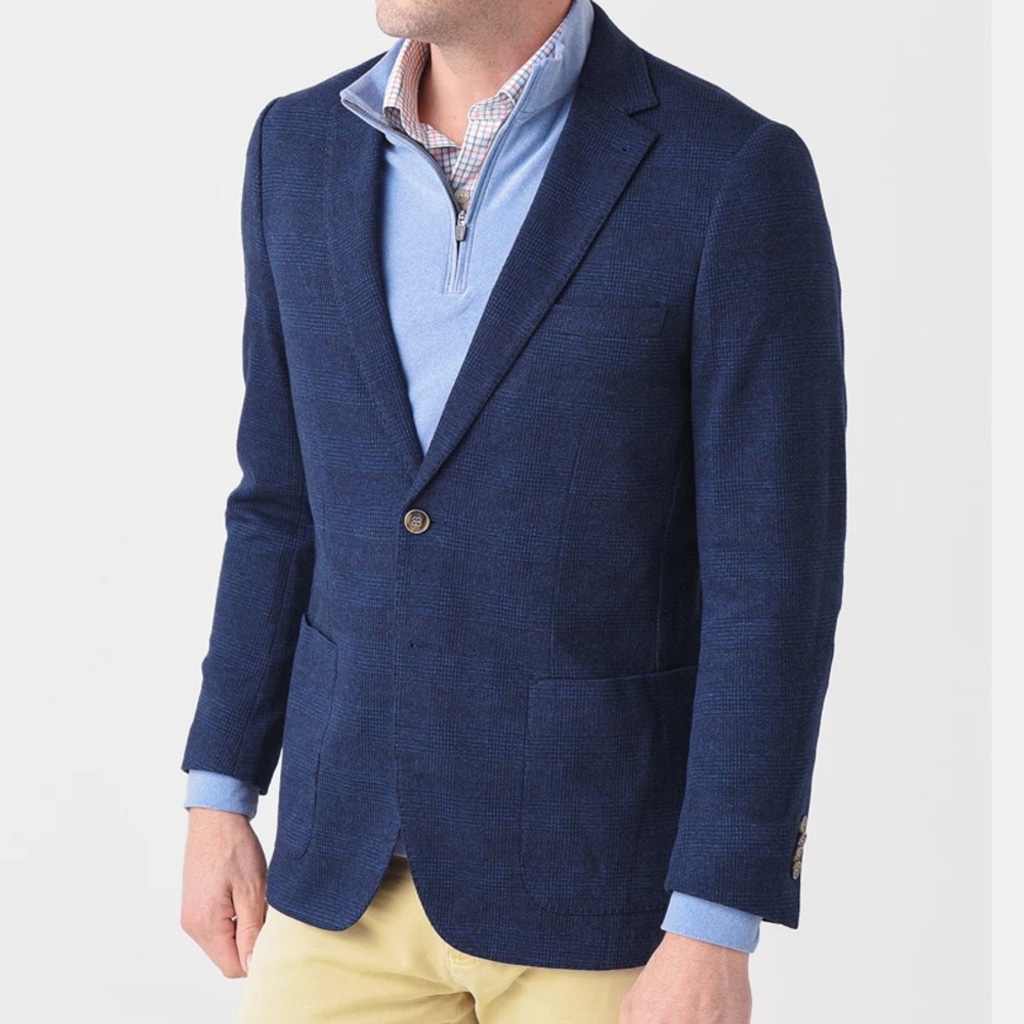 Peter Millar Crown Men's Glen Plaid Knit Soft Jacket in Navy size XL Regular