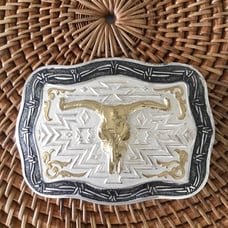 Vintage Heavy & Huge Premium Crumrine Gold Silver Skull Head Bull