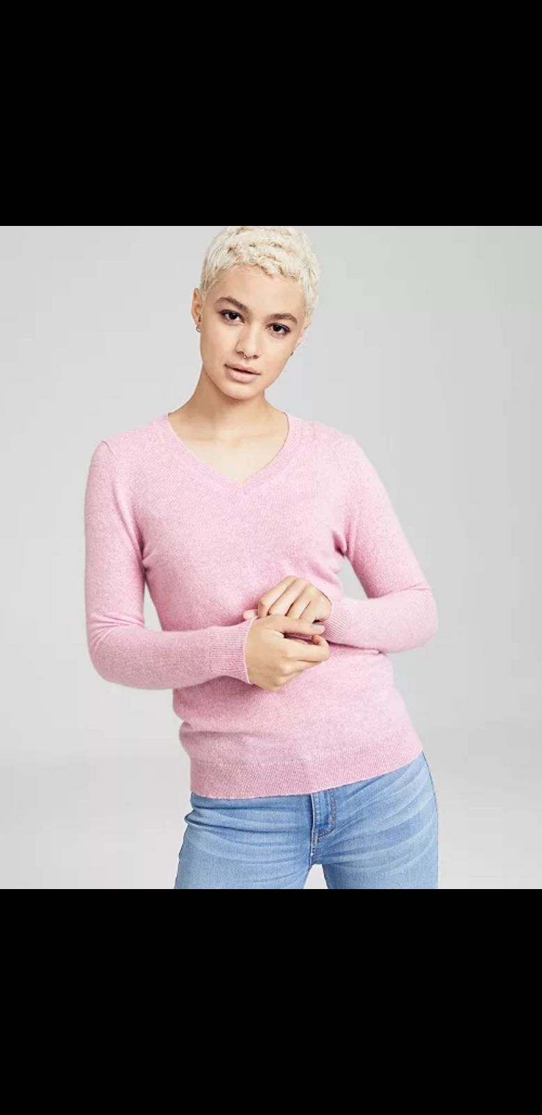 NWT $139 Charter Club 100% Luxury Cashmere V-Neck Pullover Sweater Pink Size XL