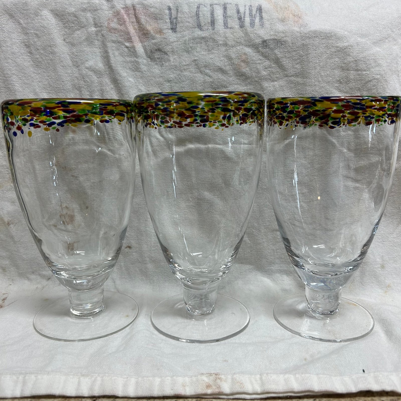Crate & Barrel Fiesta Handblown Confetti Glass Cocktail Ice Tea Set Of 3