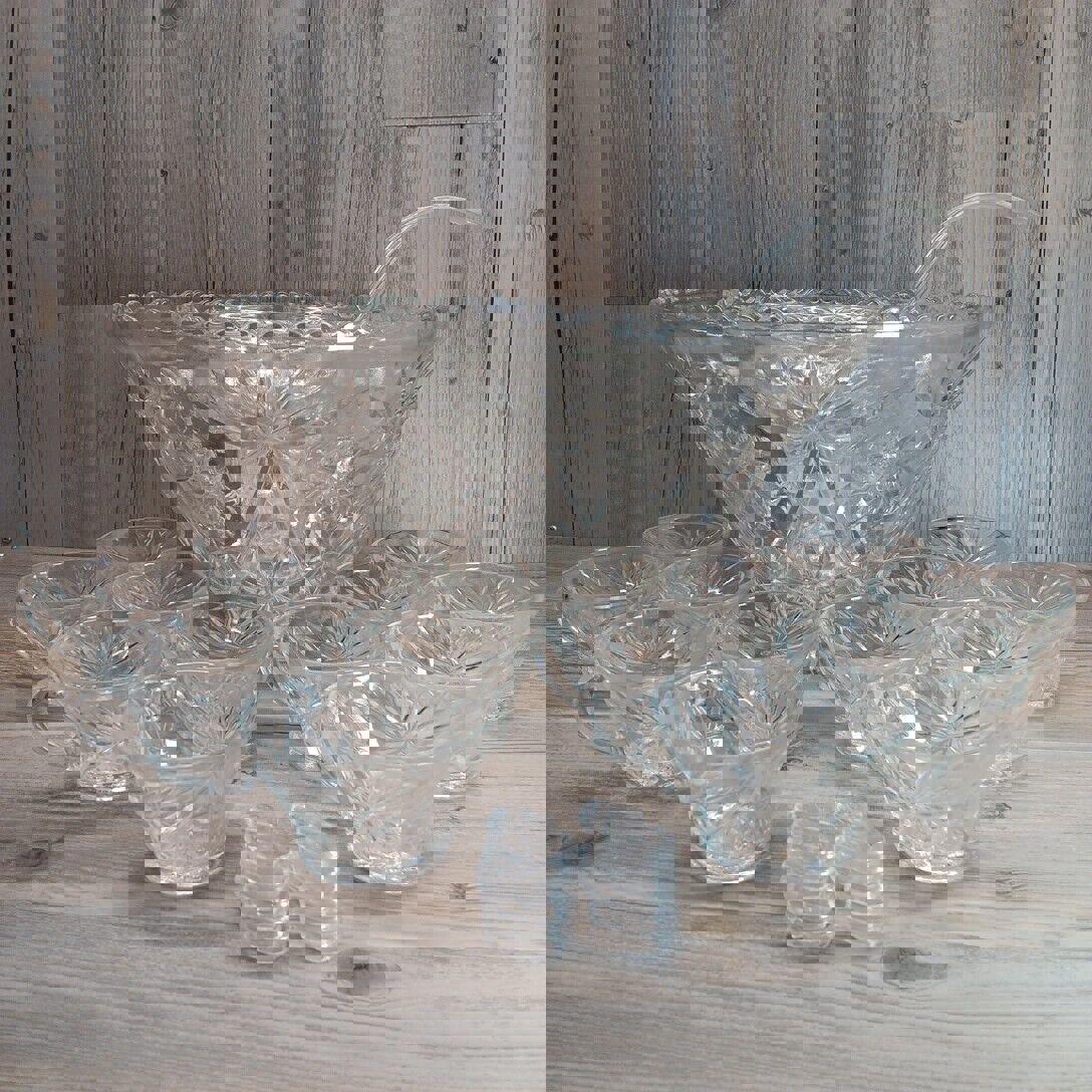 Anchor Hocking Star Of David Punch Bowl And 12 Cups