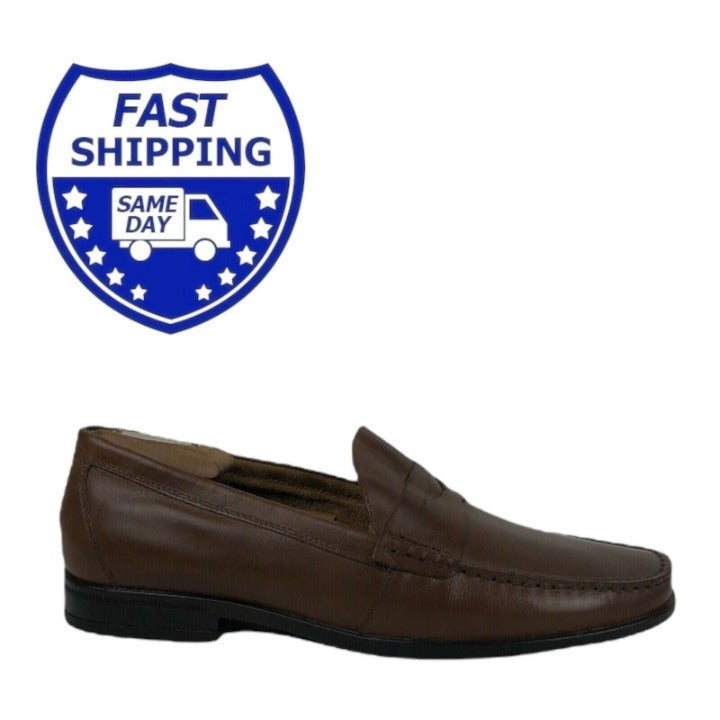 Nunn Bush Mens 84515-221 Brown Leather Square Toe Loafer Shoes Size US 10.5 M
