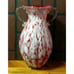 Hand Blown Art Glass Vase w/Handles ?Lavorazione Arte Murano White red splatter