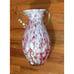 Hand Blown Art Glass Vase w/Handles ?Lavorazione Arte Murano White red splatter