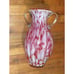 Hand Blown Art Glass Vase w/Handles ?Lavorazione Arte Murano White red splatter