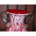 Hand Blown Art Glass Vase w/Handles ?Lavorazione Arte Murano White red splatter