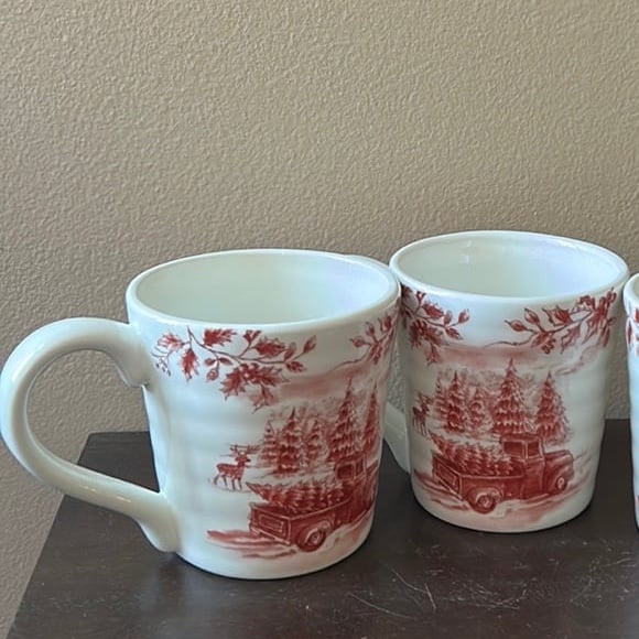Maxcera set of 2 Christmas Mugs New Red Truck Ceramic Vintage Look