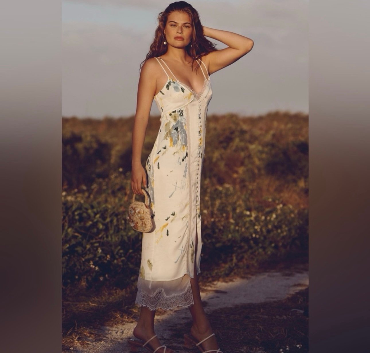 Anthropologie Lace Button Slip Dress