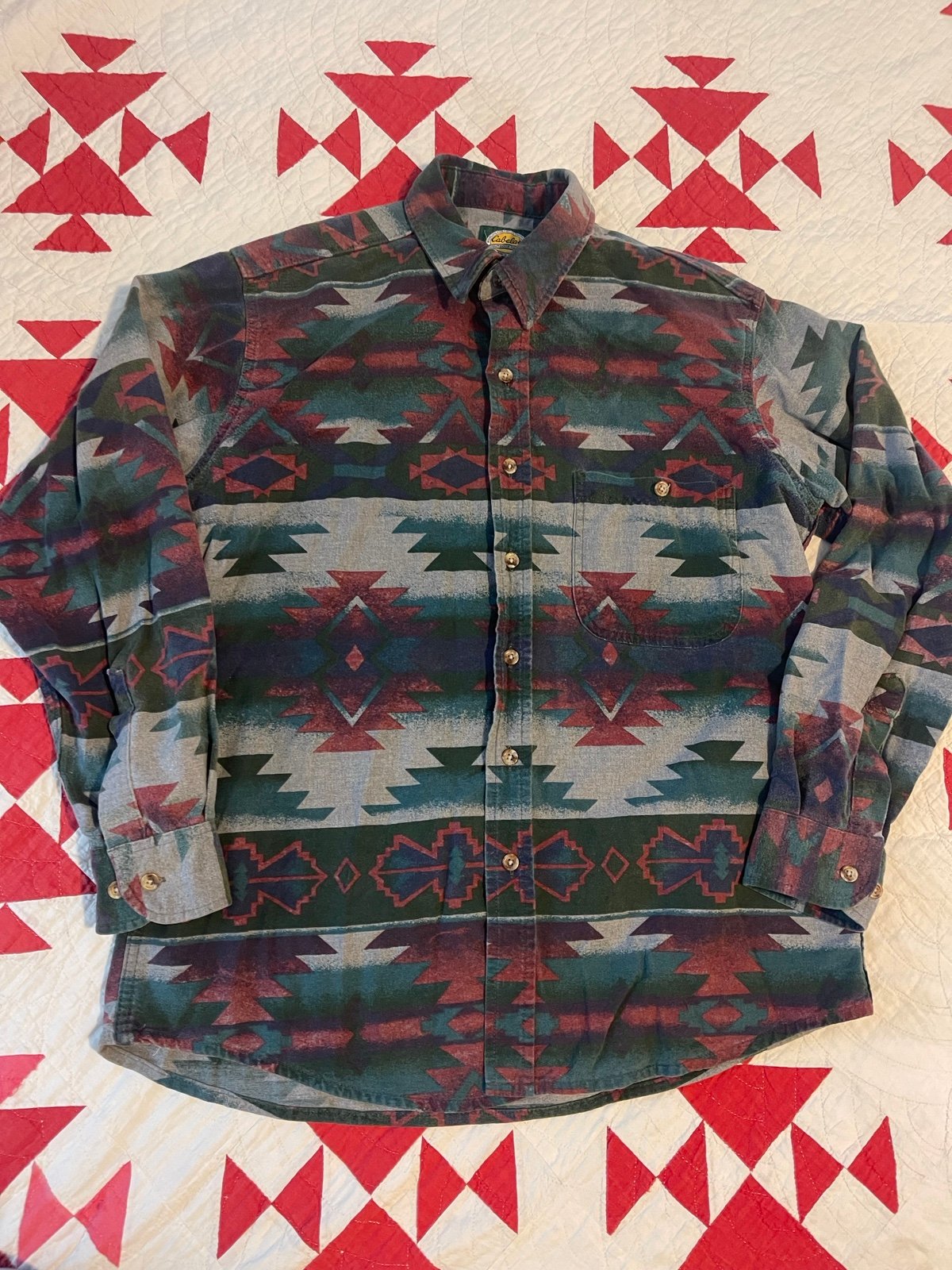 Vintage Cabelas button down Aztec western tribal print flannel shirt