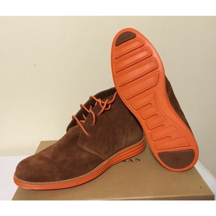 Cole Haan Lunargrand Brown Suede Orange Women's Lace Up Ankle Boots US 8