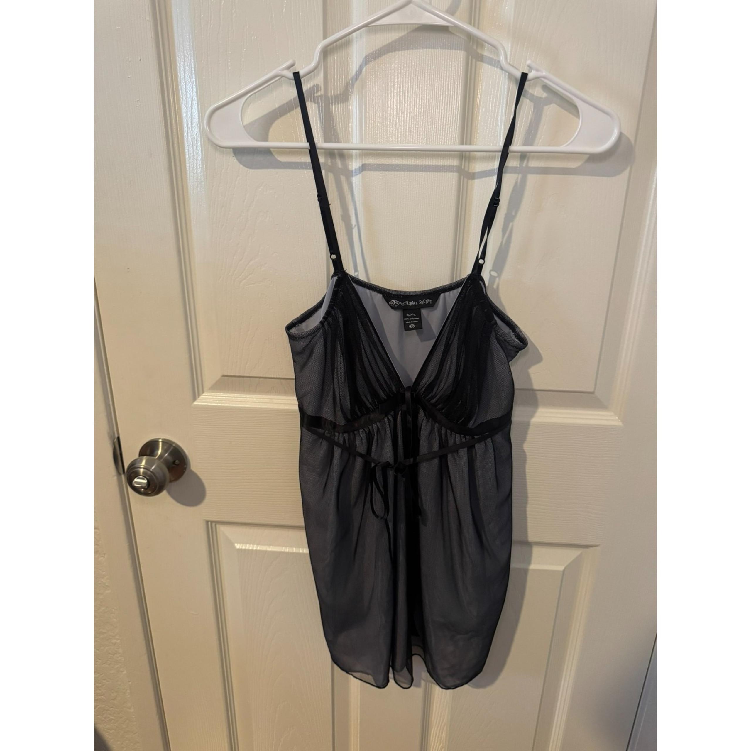 Y2K Victoria's Secret Black Bow Sheer Babydoll Slip Nightie Retro Women's SZ S