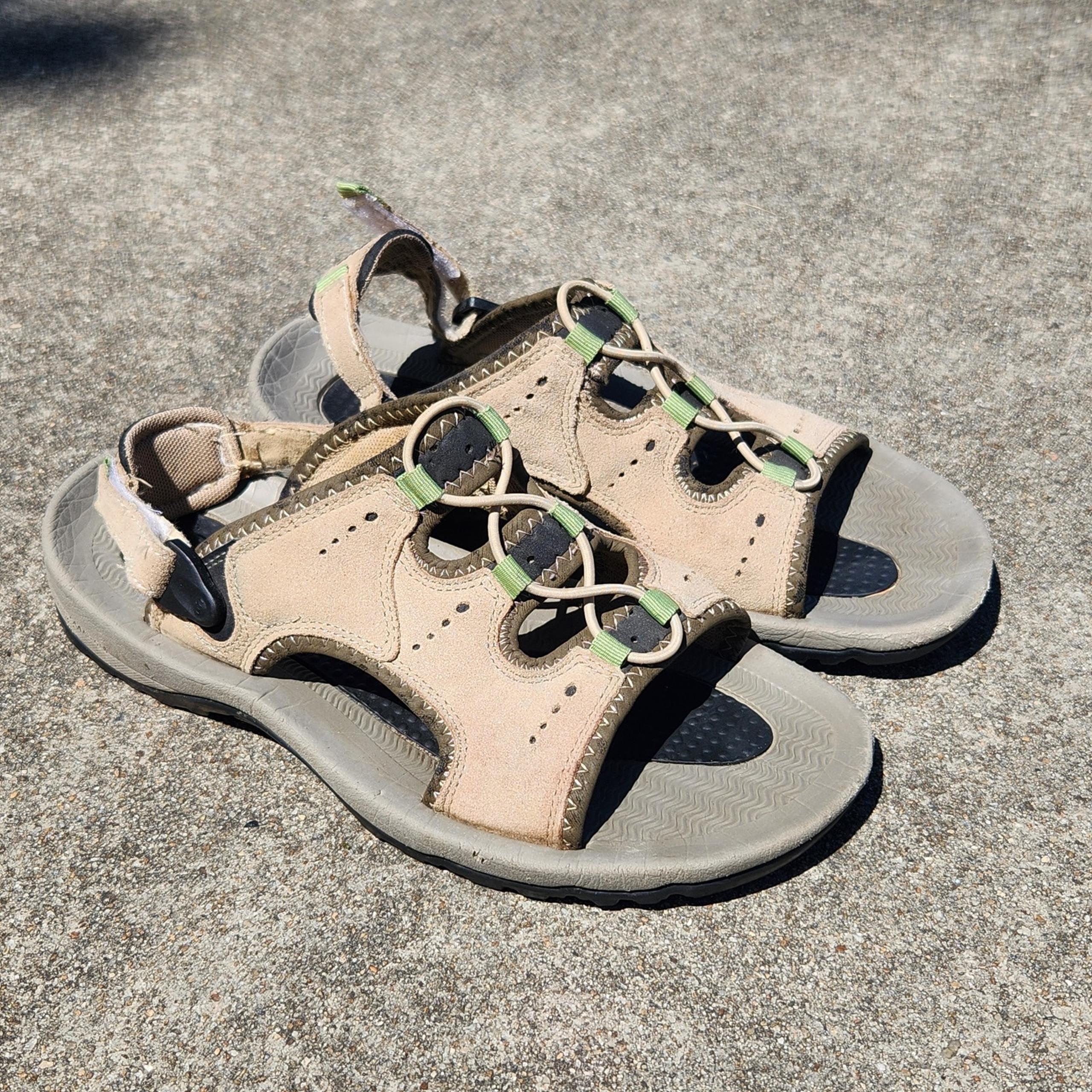 Lands End Suede Sports Sandal Slingback Womens Size 9 Cream Hiking Open Toe Shoe