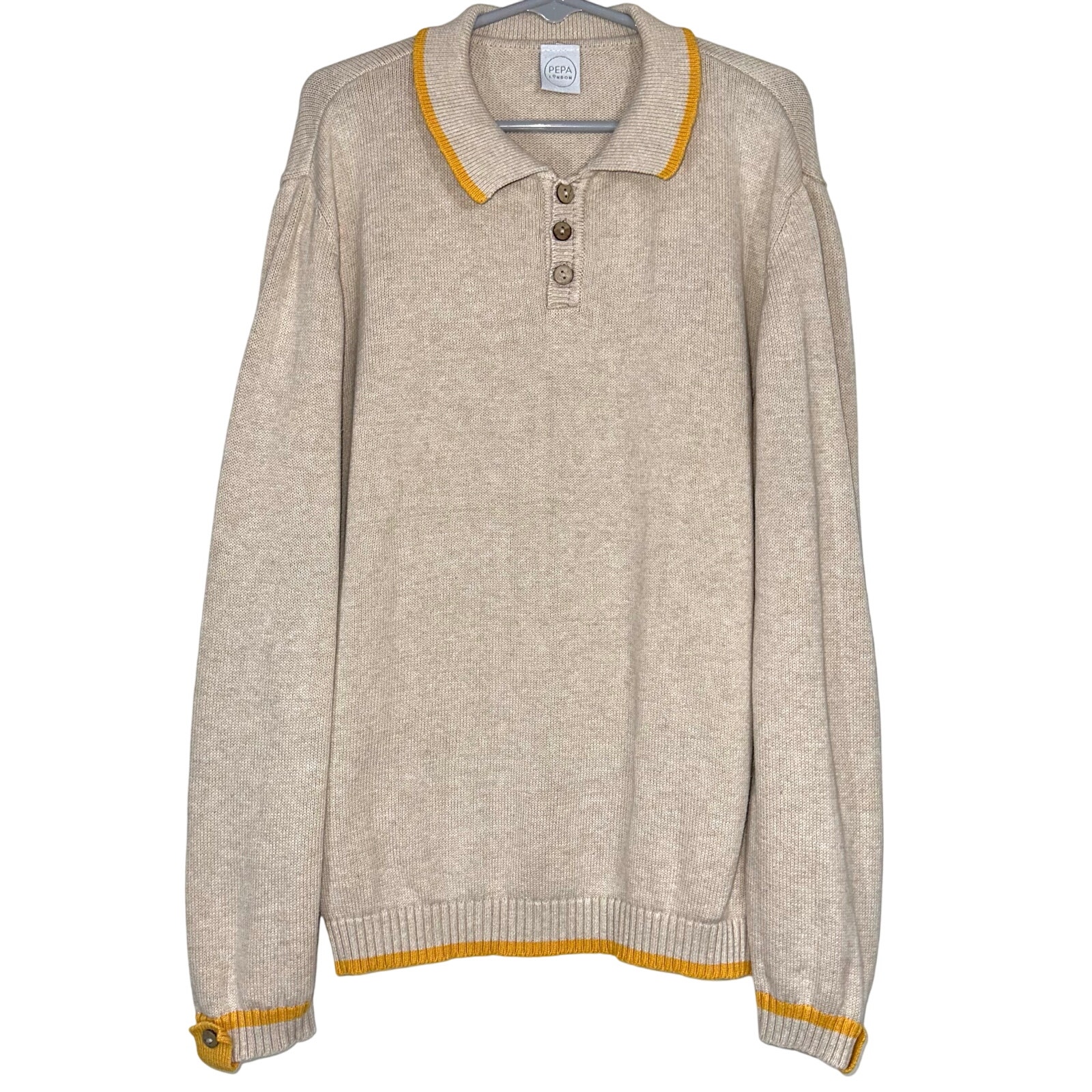 Pepa London Boys Preppy Oatmeal Cotton Pullover Collared Sweater Size Medium