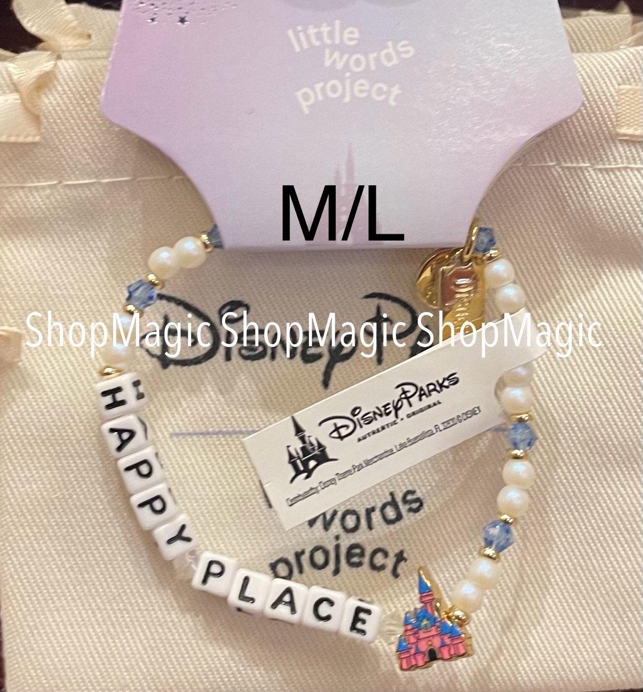 Disney Parks Little Words Project Bracelet Happy Place Castle M/L New 2025