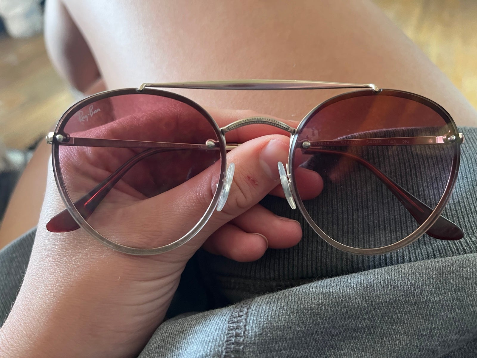 Ray-Ban RB3614N Blaze Round Double Bridge Sunglasses with Silver Frame Pink Lens