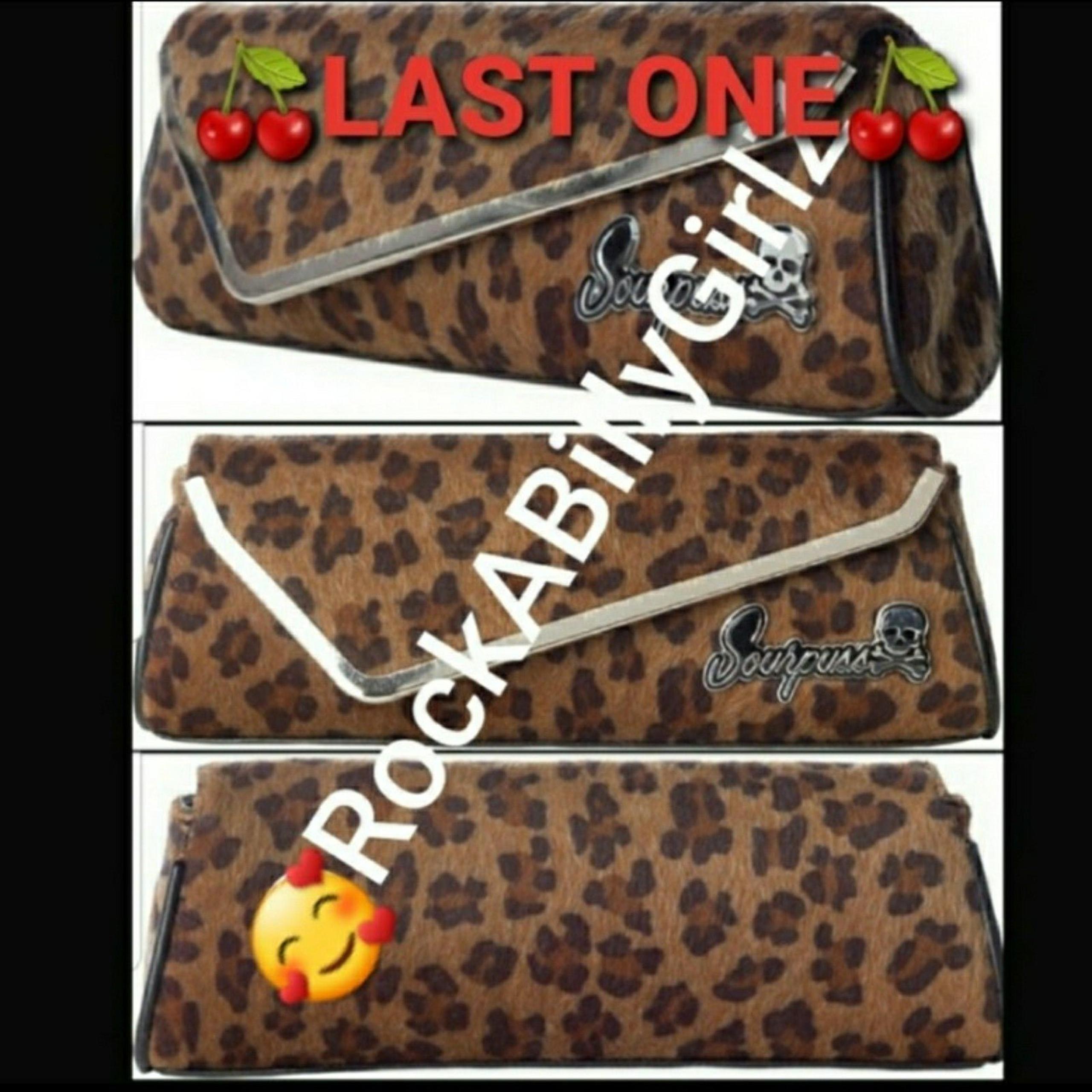 Sourpuss Tan Leopard Faux Fur Magnetic Closure Clutch Purse w Black Satin Lining
