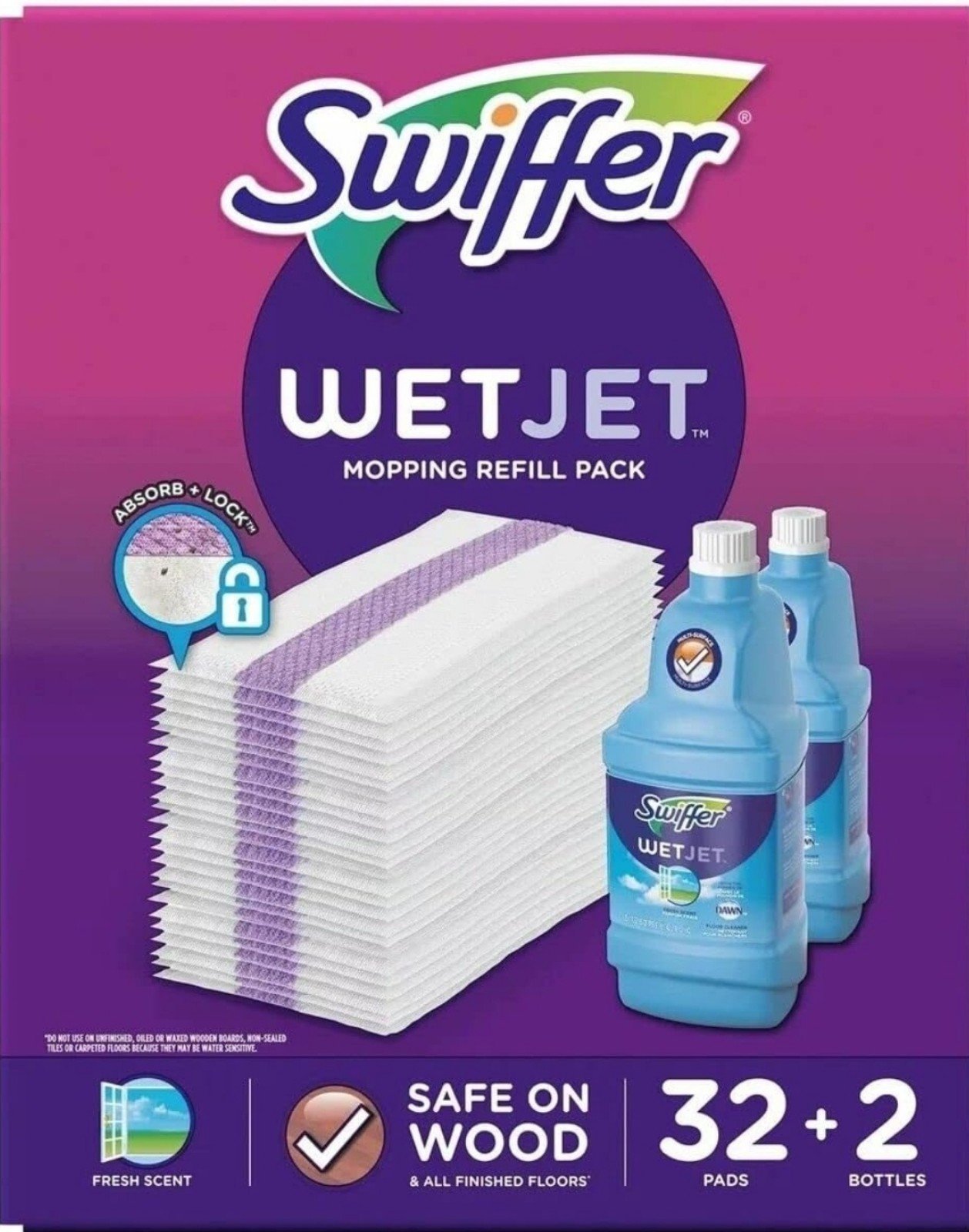 Swiffer Wetjet Mopping Refill Pack (32 Refill Pads + 2-1.25L Bottles of Cleaner