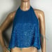 398 NEW RONNY KOBO BLUE SEQUIN EMBELLISHED HALTER TOP