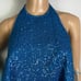 398 NEW RONNY KOBO BLUE SEQUIN EMBELLISHED HALTER TOP