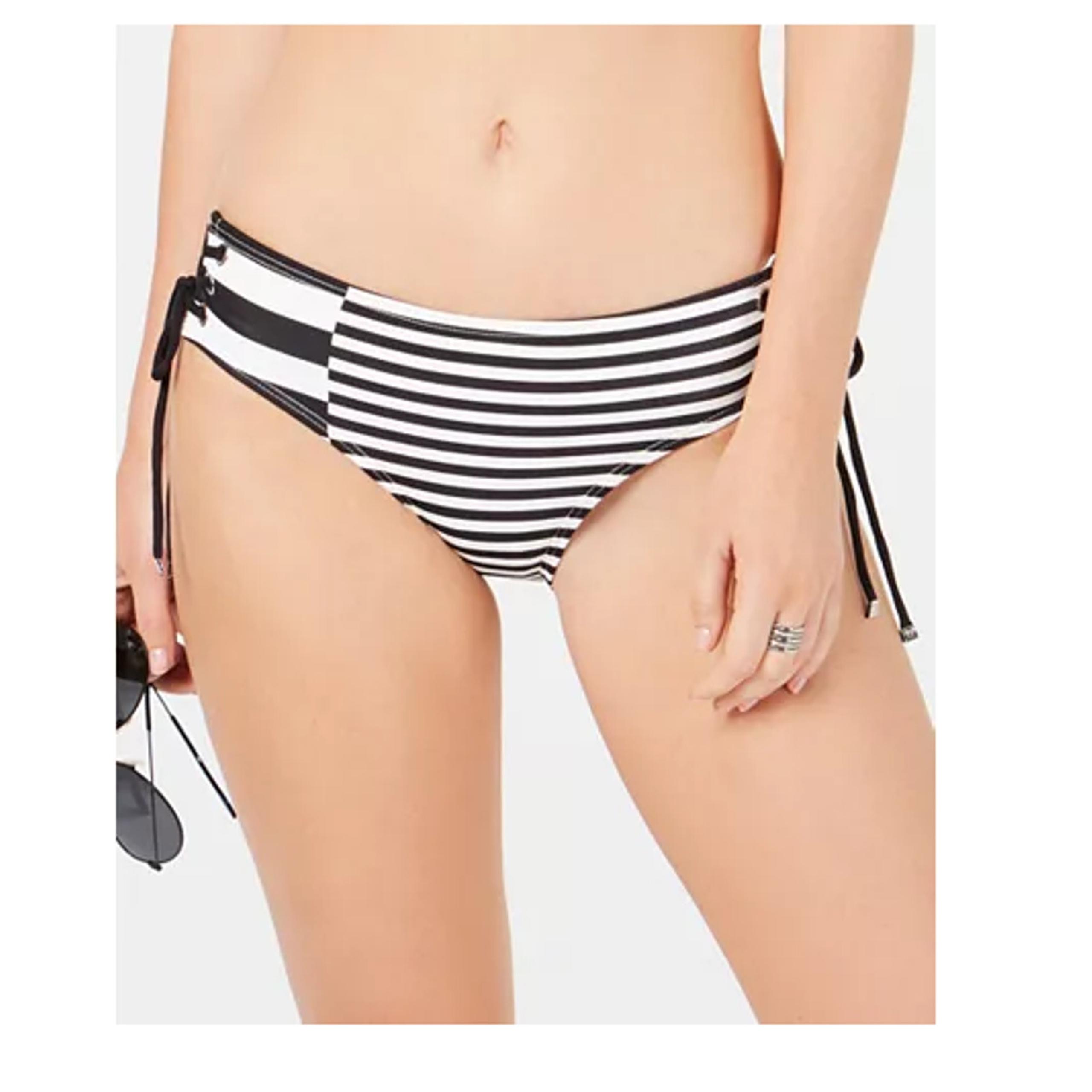 Michael Kors Striped Lace-Up Hipster Bottoms Black White Size M