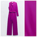 NWT. Zara Magenta Belted Asymmetric Long Jumpsuit. Size L.