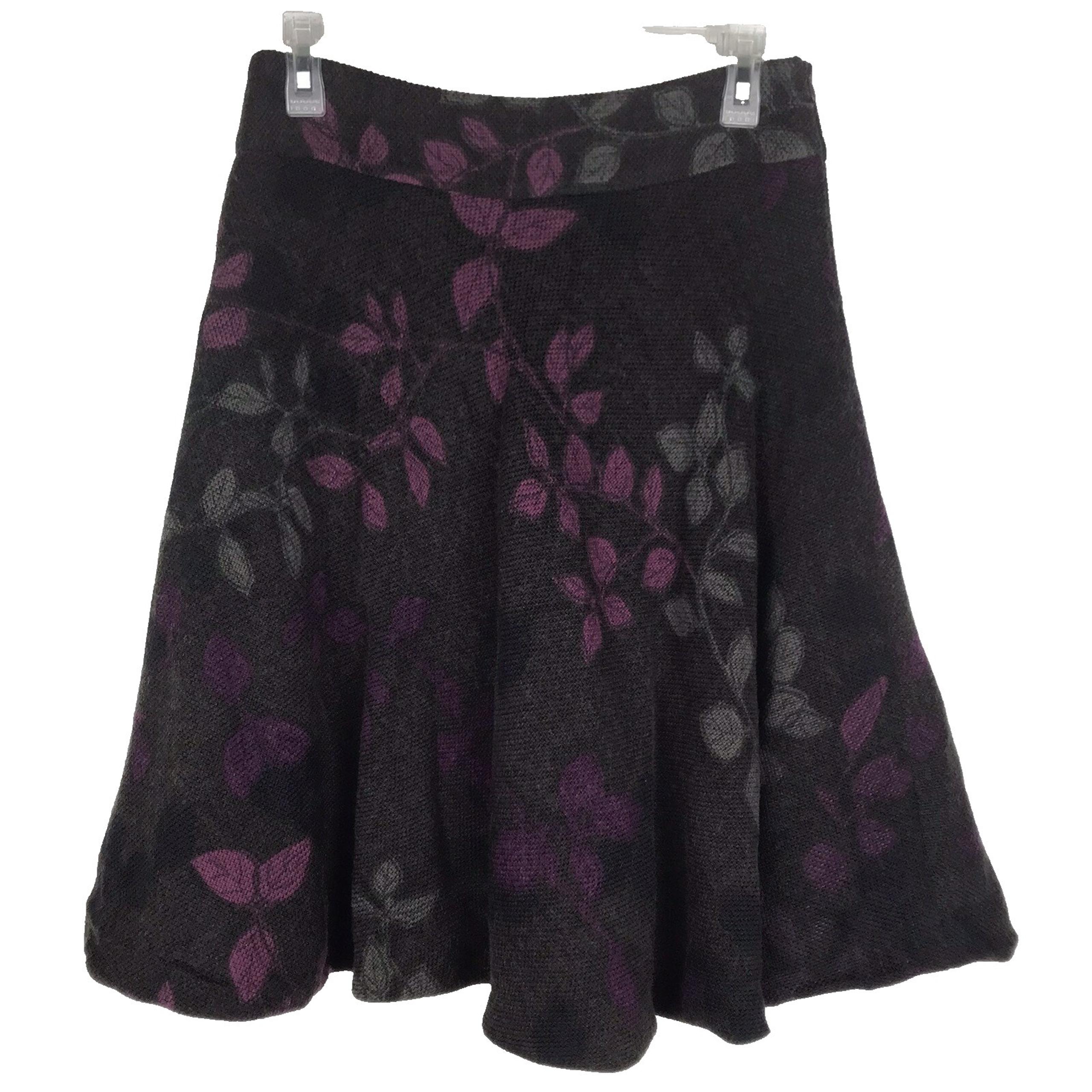 AKRIS Punto Flare Skirt 100% Wool Lined Dark Gray Purple Blue Floral Size 6