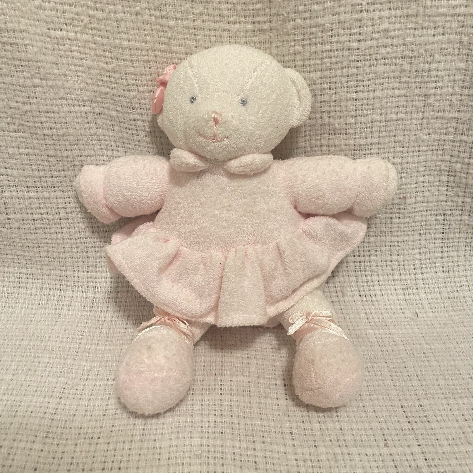 Soft Dreams Pink White Terry Cloth Bear Rattle Ballerina Doll 9 Stuffed Plush