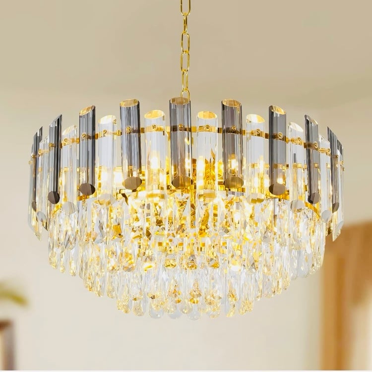 Modern Crystal Chandelier, Round Pendant Light Fixture Gold Luxury Crystal Chand