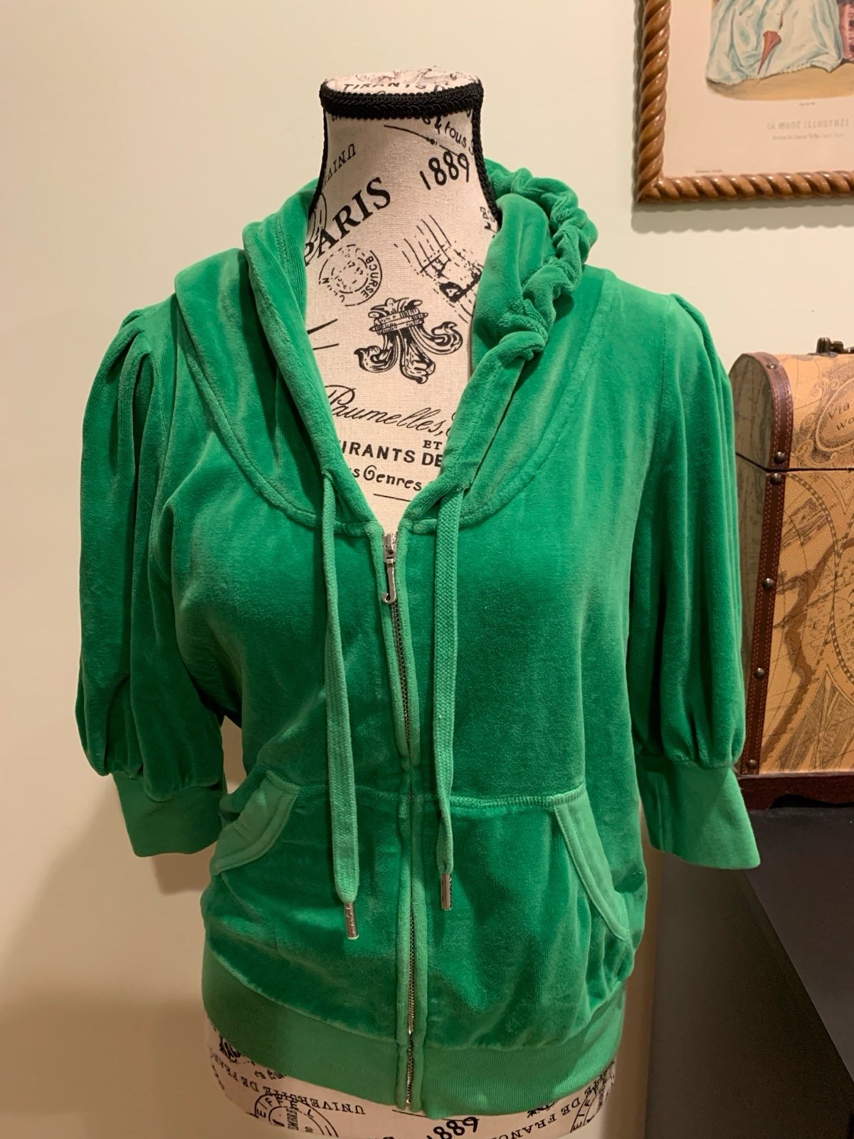 Juicy Couture Green velour zip up hoodie size Large
