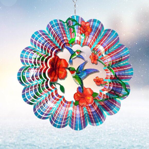 New 12 Hummingbird Wind Spinner, 3D Metal Yard Art for Home & Outdoor Decor