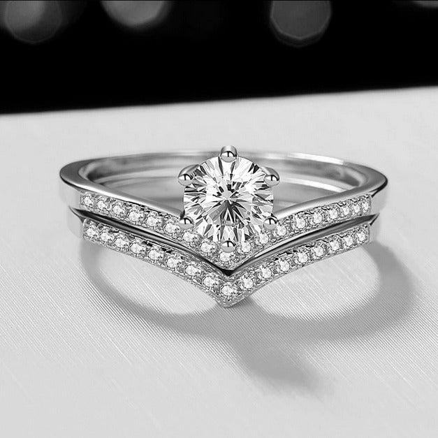 18K 925 Sterling Silver V-Type 1CT/2CT Double Eternity Moissanite Ring