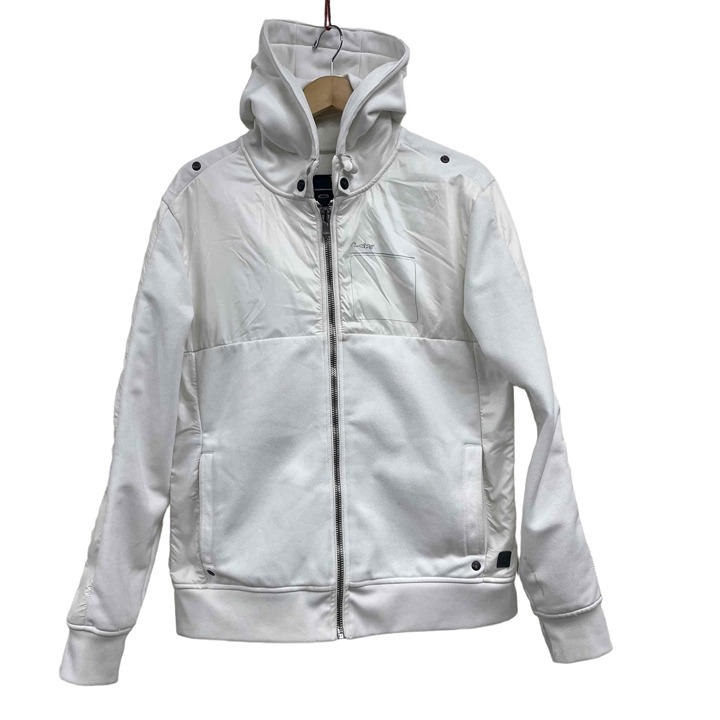 G-Star focus Hooded Jacket White XL Zip Front Pockets Snap Buttons Lightweight