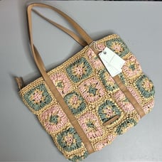 Lucky Brand Boho Straw Floral Ella Shoulder Bag Tote Purse Green Pink Tan NWT